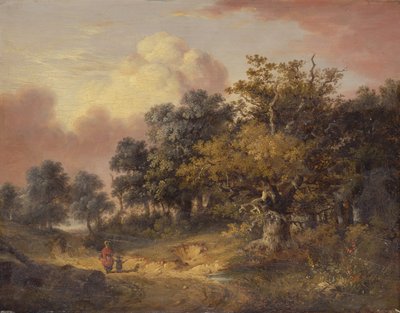 Waldlandschaft mit Frau und Kind auf einem Weg von Robert Ladbrooke